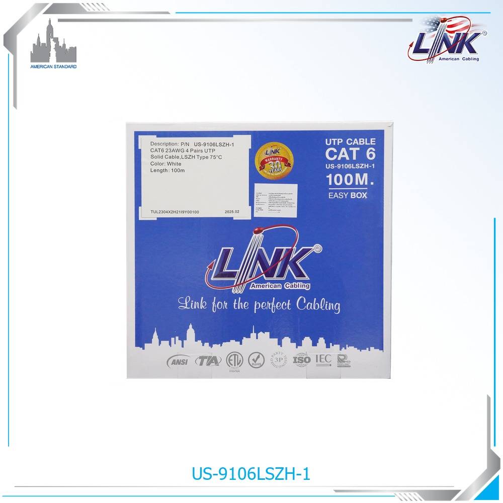 CAT 6 UTP (250 MHz) w/Cross Filler, 23 AWG, LSZH White 100 M./Reelex